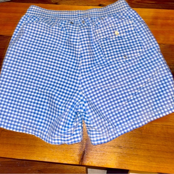Polo Ralph Lauren gingham blue white trunks mesh lining 5.5” XL drawstring - Picture 8 of 9